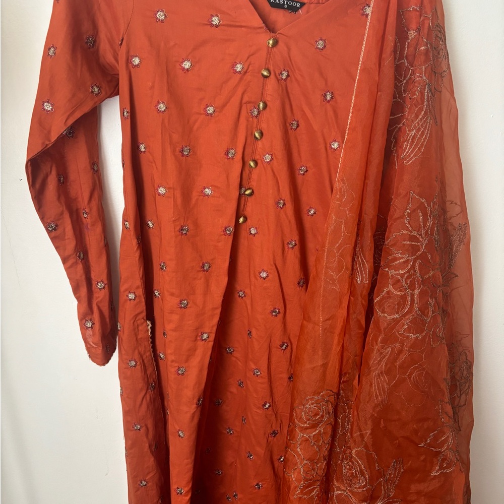Elegant Rust Embroidered Dress